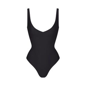 SKIMS Black Scoop Neck One-Piece Shapewear Bodysuit